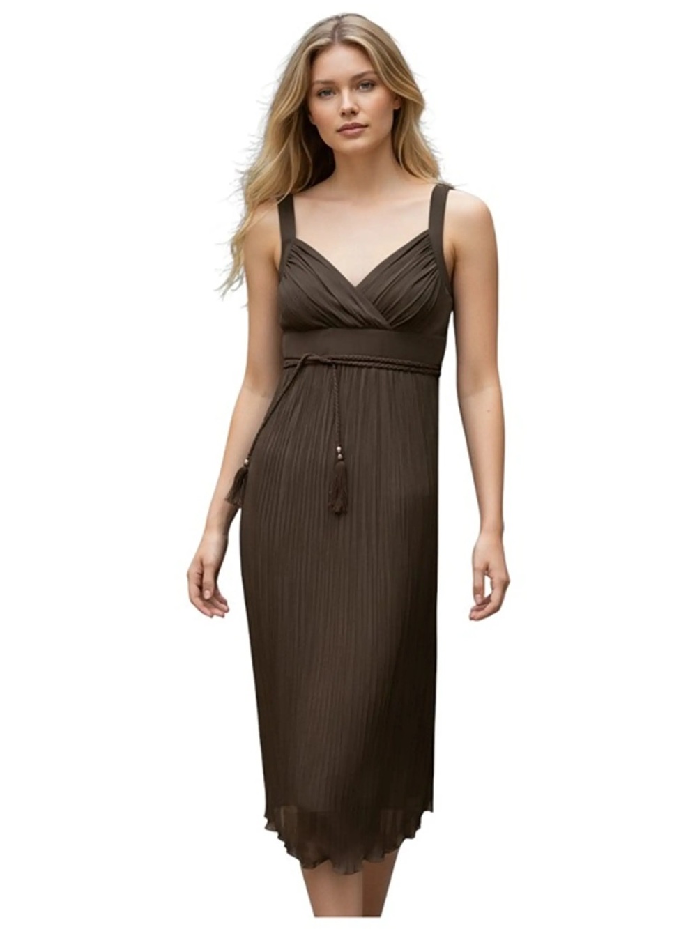 WHITE HOUSE BLACK MARKET brown pleated dress XS